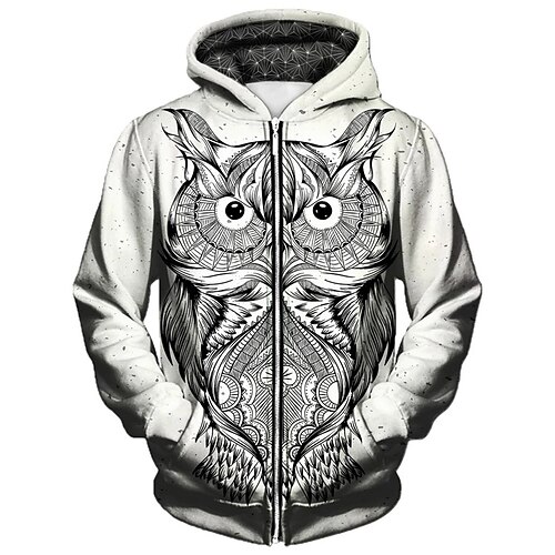 

Men's Unisex Full Zip Hoodie Jacket Hooded Owl Graphic Prints Zipper Print Sports Outdoor Daily Sports 3D Print Basic Streetwear Hoodies Sweatshirts Long Sleeve Gray