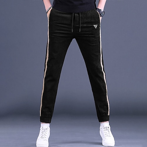 

Men's Joggers Chinos Trousers Casual Pants Embroidered Drawstring Elastic Waist Solid Color Full Length Daily Streetwear Fashion Chino Black