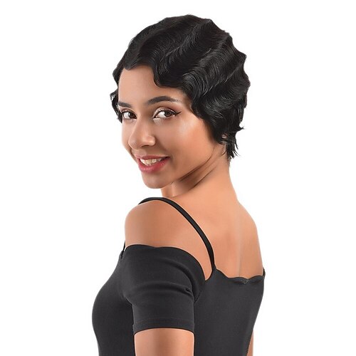 

Pixie Cut Finger Wave Wig Human Hair Short Curly Bob Wigs Finger Wave Wig Retro Wig For Women 13x4x1 Lace Frontal Wig Pre Plucked Cheap Lace Front Wig For Women