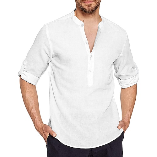 

Men's Casual Shirt Solid Color Henley White Outdoor Street Short Sleeve Button-Down Clothing Apparel Cotton Fashion Casual Breathable Comfortable