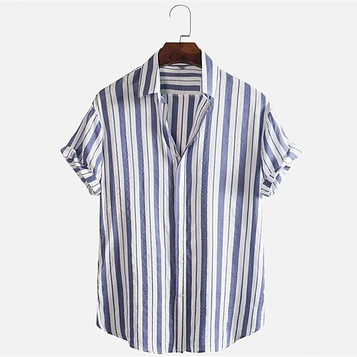 

Men's Seersucker Shirt Striped Turndown Light Yellow Green Blue Brown Print Daily Holiday Short Sleeve Button-Down Clothing Apparel Fashion Lightweight Casual Comfortable / Summer / Summer / Beach