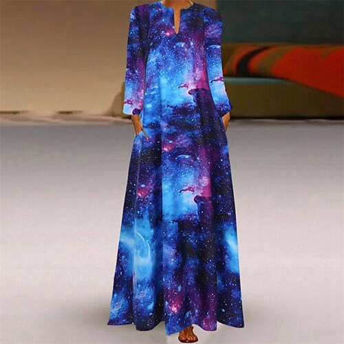 

Women's Casual Dress Shift Dress Long Dress Maxi Dress Black Red Blue Long Sleeve Polka Dot Print Summer Spring V Neck Casual Winter Dress Fall Dress Loose Fit 2023 S M L XL XXL 3XL 4XL 5XL