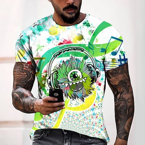 

Men's T shirt Tee Tee Graphic Round Neck Green Short Sleeve 3D Print Casual Daily 3D Print Tops Fashion Cool Designer Comfortable / Summer / Summer