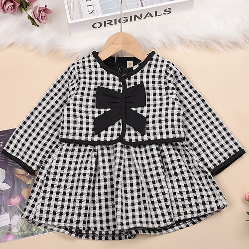 

Kids Toddler Girls' SkirtSet Clothing Set 2 Pieces Long Sleeve Black Brown Plaid Ruched Patchwork Bow Fashion Daily Regular Above Knee 2-6 Years / Fall / Winter / Spring