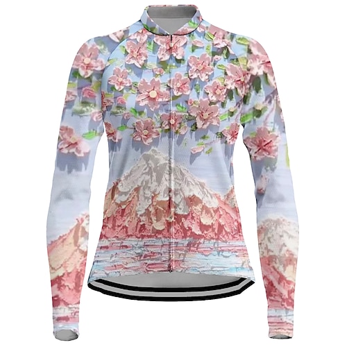 

21Grams Women's Cycling Jersey Long Sleeve Bike Top with 3 Rear Pockets Mountain Bike MTB Road Bike Cycling Breathable Quick Dry Moisture Wicking Reflective Strips Rosy Pink Floral Botanical