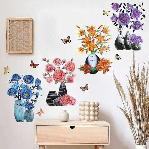 

3d wall stickers simulation vase bedroom room wall three-dimensional bronzing decorative wall stickers