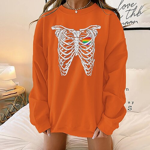 

Women's Sweatshirt Pullover Skull Print Halloween Weekend Hot Stamping Active Streetwear Hoodies Sweatshirts Black Gray Orange