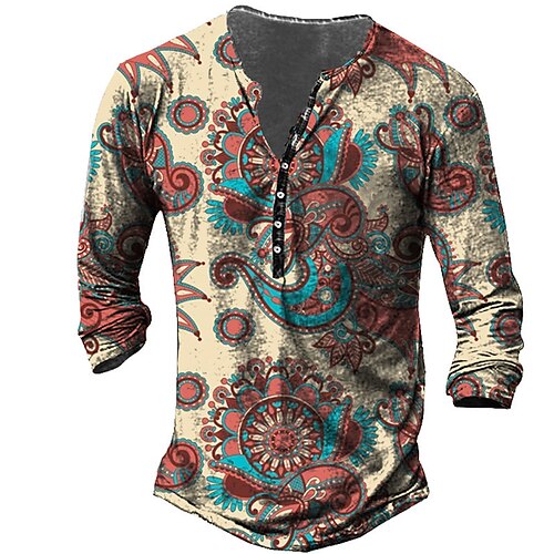 

Herre T-shirt Henley-skjorte T-Shirts Grafisk Blomstret Henley Kakifarvet 3D-udskrivning Plusstørrelser udendørs Daglig Langærmet Knap ned Trykt mønster Tøj Basale Boheme Designer Klassisk / Sport