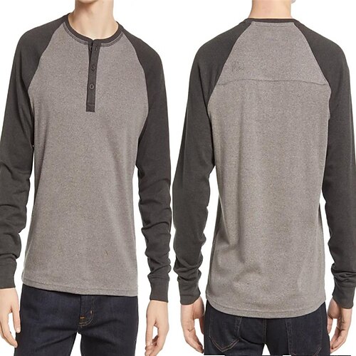 

Men's Henley Shirt Color Block Henley Green Army Green Street Holiday Long Sleeve Patchwork Button-Down Clothing Apparel Casual Comfortable
