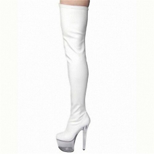 

botas de baile para mujer zapatos de baile en barra rendimiento suela transparente stilettos botas por encima de la rodilla botas plataforma color liso tacón fino punta redonda cremallera adulto blanco negro amarillo