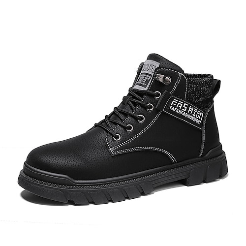 

Hombre Botas Zapatos Confort Botas de Combate Casual Exterior Zapatos de Paseo PU Negro Caqui Gris Invierno Otoño