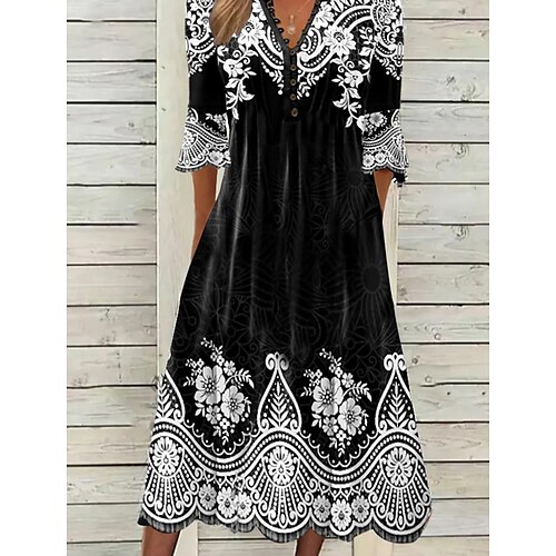 

Per donna Abito di velluto Abito etnico Vestito longuette Nero Mezza manica Stampa Stampa Estate Primavera A V Informale 2023 S M L XL XXL 3XL
