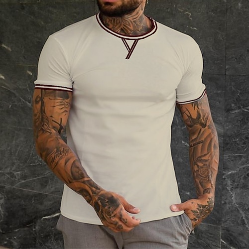 

Men's Unisex T shirt Tee Solid Color Crew Neck Street Daily Short Sleeve Tops Designer Casual Big and Tall Sports Beige / Summer