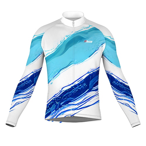 

21Grams Men's Cycling Jersey Long Sleeve Bike Top with 3 Rear Pockets Mountain Bike MTB Road Bike Cycling Breathable Quick Dry Moisture Wicking Reflective Strips Blue Color Block Polyester Spandex