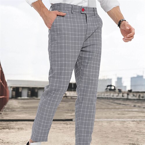 

Men's Chinos Trousers Jogger Pants Plaid Dress Pants Pocket Straight Leg Comfort Breathable Business Casual Daily Sports Fashion Grey Micro-elastic