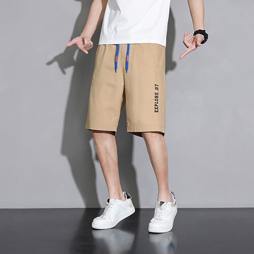 

Men's Chinos Shorts Elastic Drawstring Design Print Letter Solid Colored Comfort Breathable Knee Length Pants Casual Leisure Sports Classic Style Casual White Black Micro-elastic / Summer