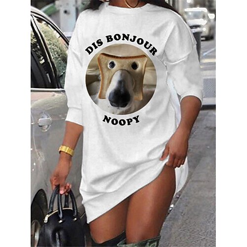 

Women's Shift Dress Short Mini Dress White Black Long Sleeve Print Letter Animal Print Fall Winter Crew Neck Casual Fashion 2022 S M L XL XXL 3XL