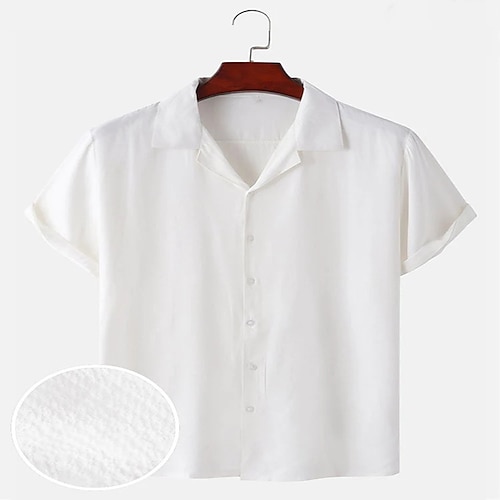 

Men's Seersucker Shirt Solid Color Turndown White Street Daily Short Sleeve Button-Down Clothing Apparel Lightweight Soft Breathable Comfortable / Summer / Summer / Sports