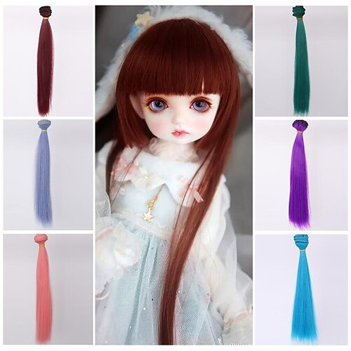 

Straight Doll Hair Wefts Synthetic Hair Extensions for Toys doll wig bjd doll with high temperature silk color fake hair diy material straight hair 25cm