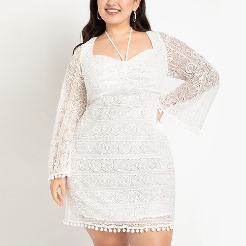 

Women's Plus Size Curve Sheath Dress Solid Color Square Neck Long Sleeve Fall Winter Casual Short Mini Dress Daily Date Dress