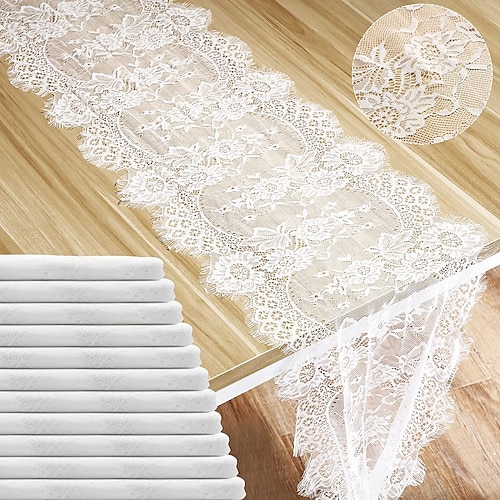 

White Lace Table Runner Dresser Scarf Macrame Embroidered Table Runners with Exquisite Flower Vintage Chic for Wedding Holiday Dinning