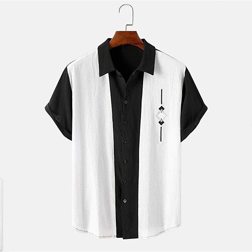 

Men's Seersucker Shirt Graphic Turndown Black / White Print Daily Holiday Short Sleeve Button-Down Print Clothing Apparel Fashion Lightweight Casual Comfortable / Summer / Summer / Beach