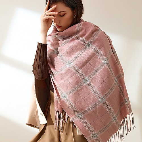

Winter New Women's Plaid Scarves Knit Mix Color Long Tassel Shawl Wraps Ponchos Cape Scarves Thicken Warm Soft Female Scarf