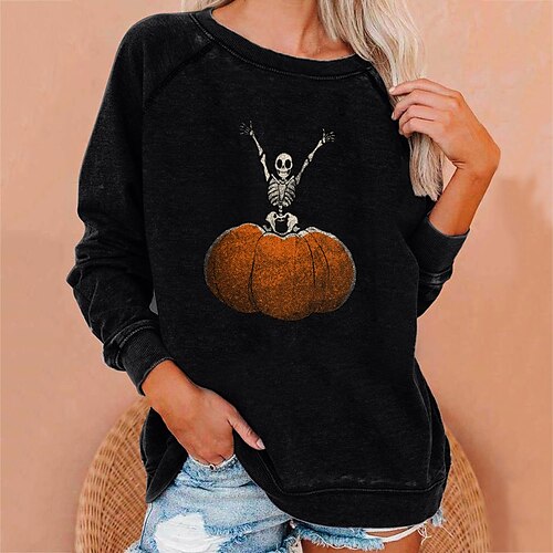 

Women's Sweatshirt Pullover Skull Pumpkin Print Halloween Weekend Hot Stamping Active Streetwear Clothing Apparel Hoodies Sweatshirts White Black