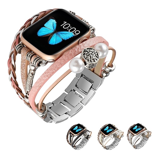 

Smart Watch Band Compatible with Apple iWatch 38/40/41mm 42/44/45/49mm Ultra Series 8 7 6 5 4 3 2 1 SE Jewelry Bracelet for iWatch Smartwatch Strap Wristband Alloy Beaded Luxury Adjustable Stainless
