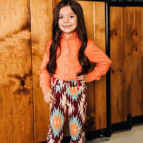 

Kids Girls' Shirt Pants Clothing Set 2 Pieces Long Sleeve Orange Geometric Print Street Indoor Vacation Active Daily Street Style 2-12 Years