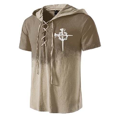 

Men's Unisex T shirt Tee Graphic Prints Cross Hooded Brown 3D Print Outdoor Street Short Sleeve Lace up Print Clothing Apparel Basic Sports Designer Casual