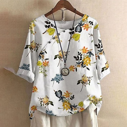 

Women's Plus Size Tops T shirt Tee Floral Print Short Sleeve Streetwear Daily Vacation Cotton Spring Summer Green Blue