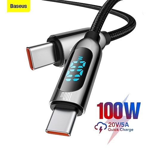 

Baseus USB C Cable Display Fast Charging Data 100W 3.3ft 6.6ft USB C to USB C 5 A Fast Charging High Data Transfer Nylon Braided Durable For Samsung Xiaomi Huawei Phone Accessory