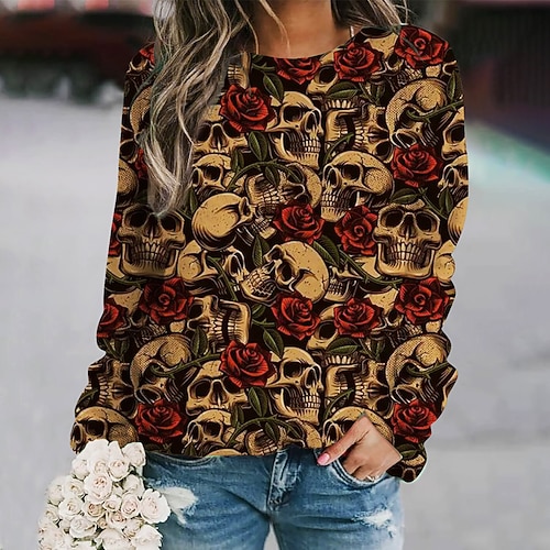 

Women's Hoodie Sweatshirt Skull Graphic 3D Print Daily 3D Print Basic Casual Hoodies Sweatshirts