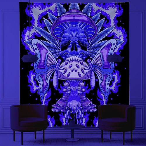 

Halloween Blacklight UV Reactive Wall Tapestry Art Decor Blanket Curtain Hanging Home Bedroom Decoration Polyester Skull