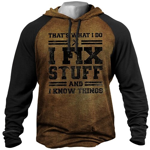 

Men's Hoodie Pullover Hoodie Sweatshirt Graphic Color Block Letter Patchwork Print Hooded Sports Outdoor Daily Sports 3D Print Basic Casual Hoodies Sweatshirts Long Sleeve Brown