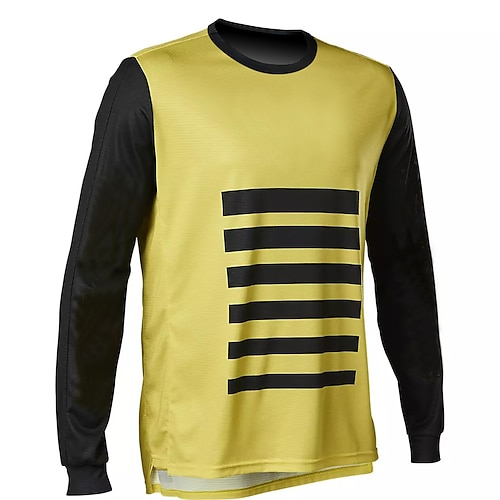 

21Grams Men's Downhill Jersey Long Sleeve Black Yellow Stripes Bike Breathable Quick Dry Polyester Spandex Sports Stripes Clothing Apparel / Stretchy