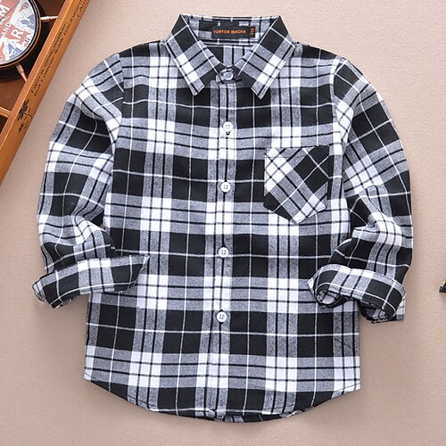 

Kids Boys Shirt Long Sleeve Plaid Black Red Children Tops Fall Winter Active Cool Daily Outdoor 2-12 Years