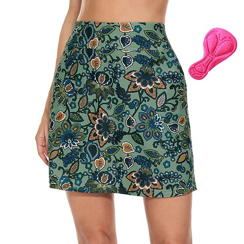 

21Grams Women's Cycling Skort Skirt Bike Skirt Bottoms Mountain Bike MTB Road Bike Cycling Sports Floral Botanical 3D Pad Cycling Breathable Quick Dry Dark Green Polyester Spandex Clothing Apparel