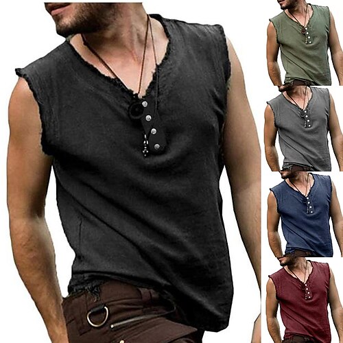 

Homme T shirt Tee Plein Col V Casual Vacances Sans Manches Vêtement Tenue Sportif Mode Léger Muscle