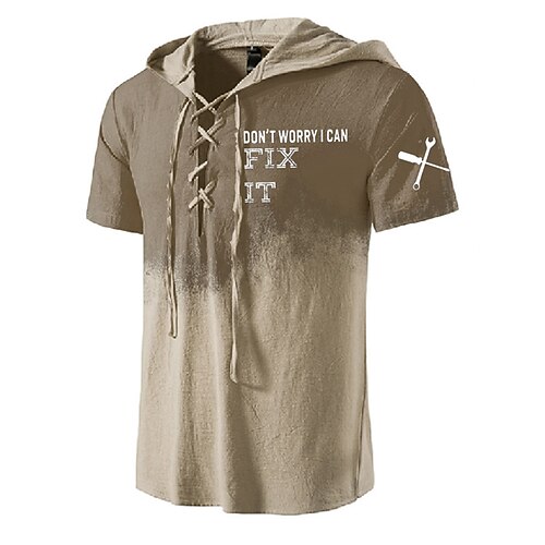 

Men's Unisex T shirt Tee 3D Print Graphic Prints Letter Hooded Street Daily Lace up Print Short Sleeve Tops Designer Basic Casual Big and Tall Brown