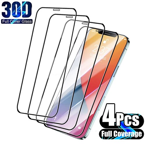 

[4 Pack] Phone Screen Protector For Apple iPhone 14 Pro Max 14 Plus 13 12 11 Pro Max Mini SE Tempered Glass High Definition (HD) 9H Hardness 3D Touch Compatible Phone Accessory