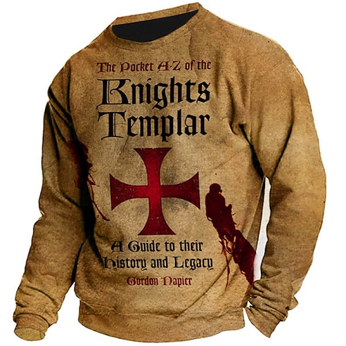 

Men's Unisex Sweatshirt Pullover Brown Crew Neck Letter Knights Templar Graphic Prints Print Daily Sports Holiday 3D Print Streetwear Designer Casual Spring & Fall Clothing Apparel Hoodies