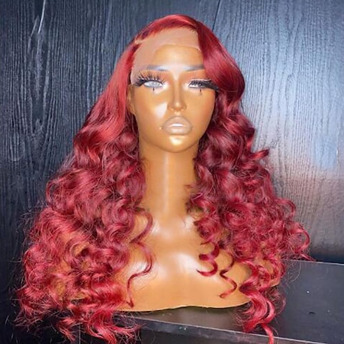 

Remy Human Hair 13x4 Lace Front Wig Free Part Brazilian Hair Body Wave Wavy Red Wig 130% 150% Density with Baby Hair Highlighted / Balayage Hair Natural Hairline 100% Virgin Pre-Plucked For Women