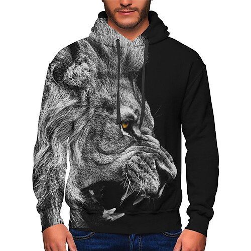 

Men's Unisex Hoodie Pullover Hoodie Sweatshirt Dark Gray Hooded Animal Lion Graphic Prints Pocket Print Sports Outdoor Daily Sports 3D Print Basic Streetwear Casual Spring Fall Clothing Apparel