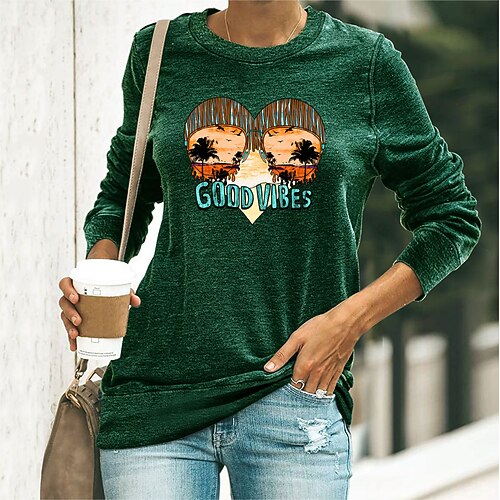 

Women's Basic Print Simple Basic Round Neck Regular Spring & Fall Blue Yellow Dark Green Dark Blue Black