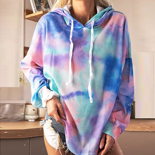 

Women's Pullover Hoodie Sweatshirt Tie Dye Print Daily Sports 3D Print Active Streetwear Hoodies Sweatshirts Green Blue