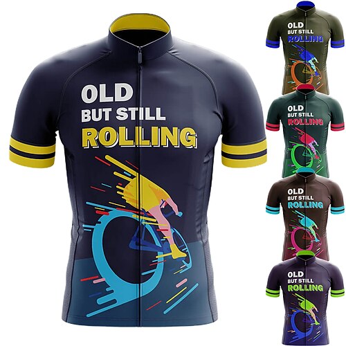 

21Grams Men's Cycling Jersey Short Sleeve Bike Jersey Top with 3 Rear Pockets Mountain Bike MTB Road Bike Cycling Breathable Quick Dry Moisture Wicking Reflective Strips Green Dark Blue Orange Graphic