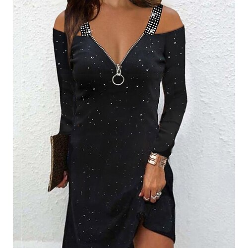 

Women's Sequin Dress Sheath Dress Black Long Sleeve Polka Dot Sequins Winter Fall Autumn Spaghetti Strap Modern Winter Dress Fall Dress 2022 S M L XL 2XL 3XL