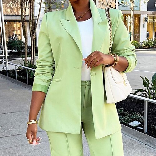 

Women's Blazer Warm Breathable Formal Outdoor Office Work Pocket Single Breasted Turndown Active Formal Modern Comfortable Solid Color Regular Fit Outerwear Long Sleeve Winter Fall Green S M L XL